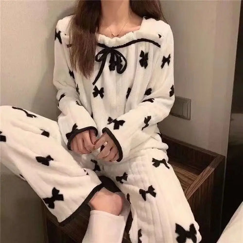 Square Collar Women Winter Pajamas Set