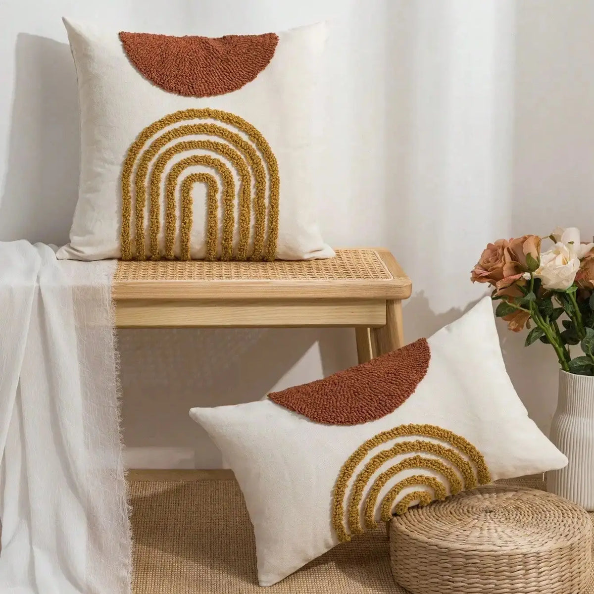 Throw Pillow Cover with Semicircular Geometric Patterns