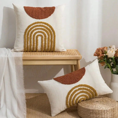 Throw Pillow Cover with Semicircular Geometric Patterns