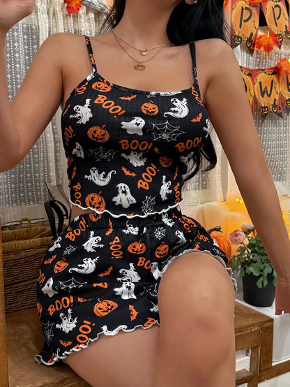 Pumpkin Print Two Piece Sleepwear