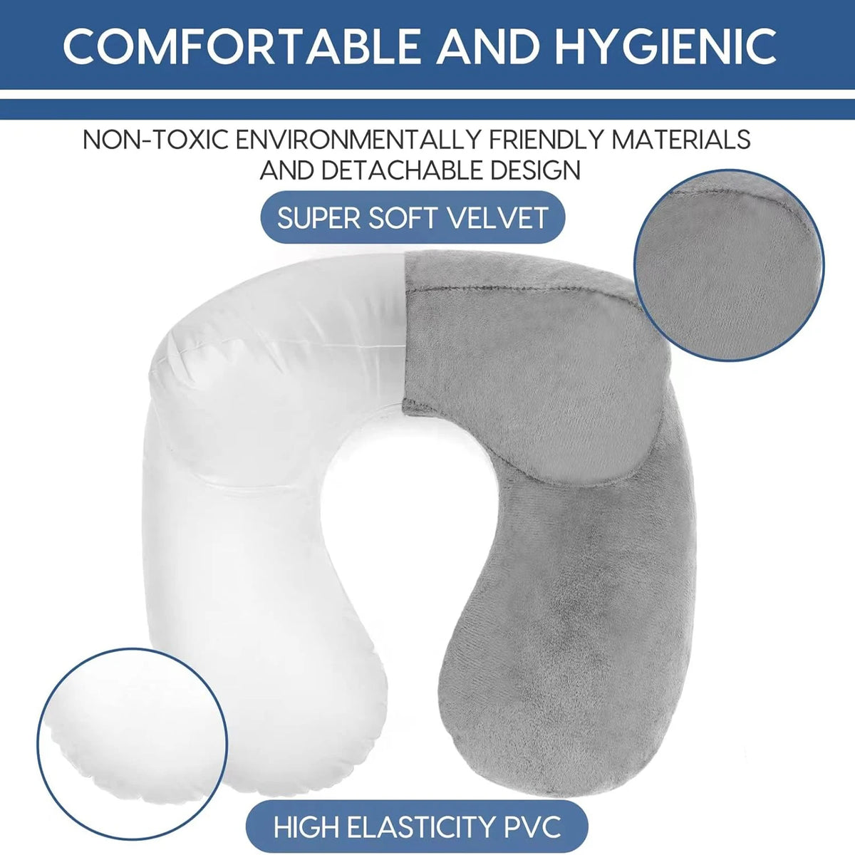 Inflatable Travel Pillow with Soft Velvet Cover