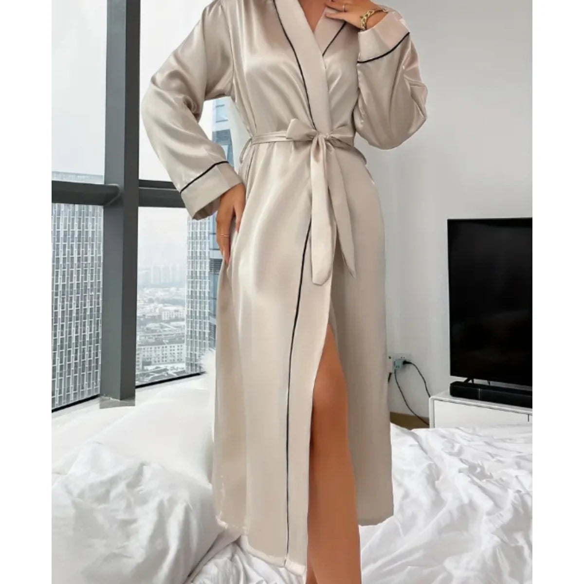 Solid Color Long Ice Silk Pajama