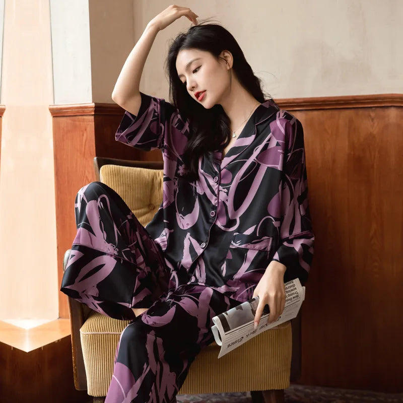 Premium Women's Ice Silk Pajama Set