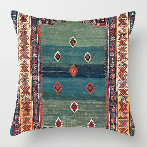 Ethnic Persian Carpet Print Linen Throw Pillow Cover