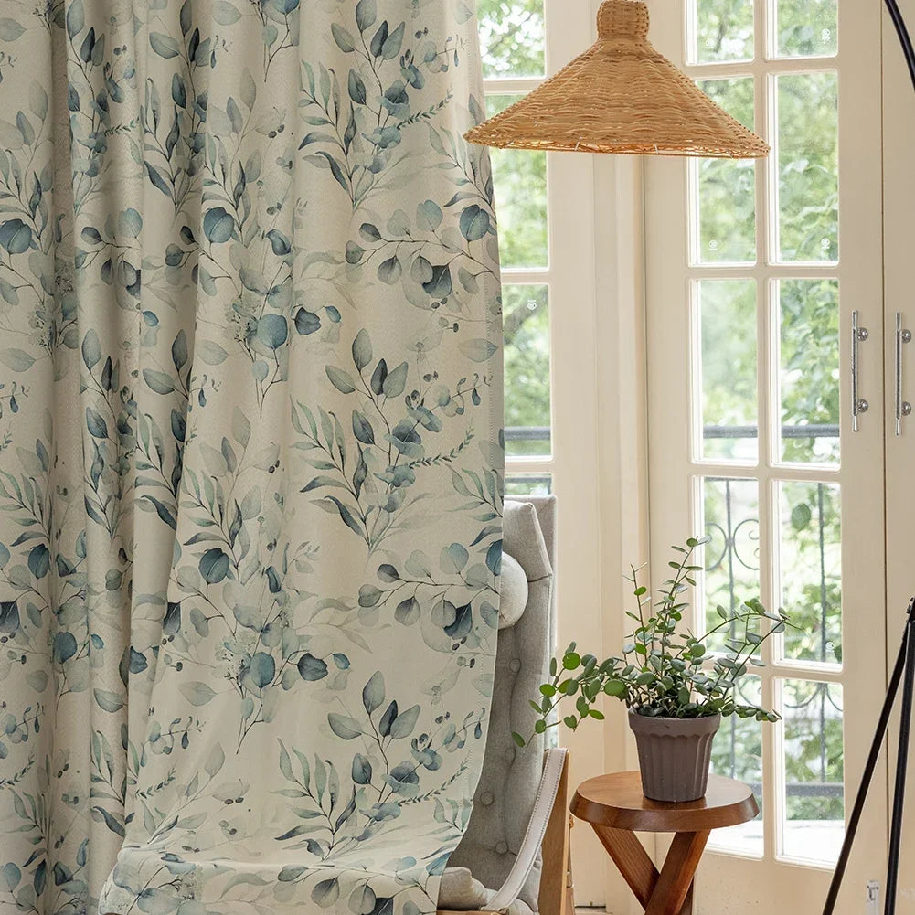 Green Leaves Printed Blackout Curtain