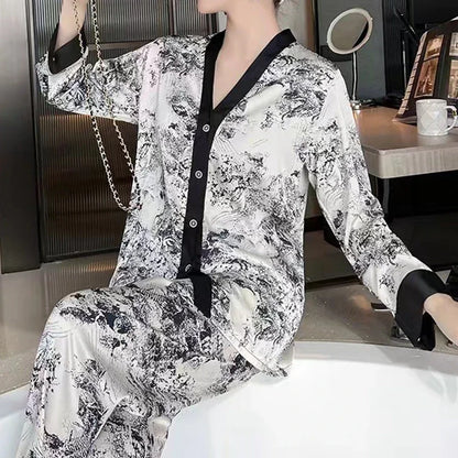 Ladies Pajamas Spring Autumn Faux Silk Pajama Sets