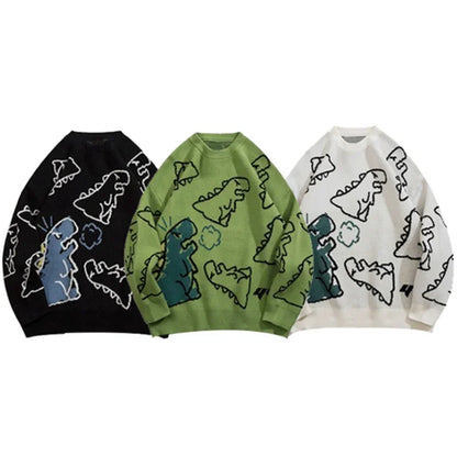 Harajuku Style Knitted Dinosaur Sweater