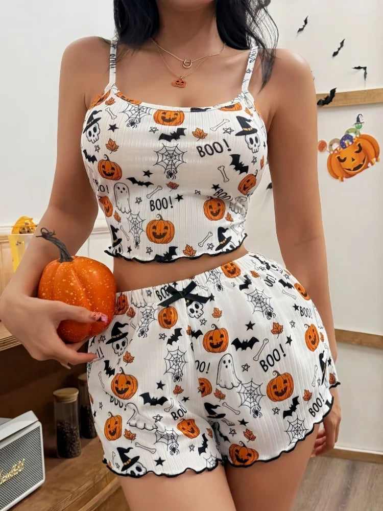 Pumpkin Print Two Piece Sleepwear