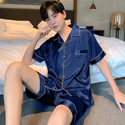 2024 Men's Casual Sleepwear Silk Pajamas Pants Set