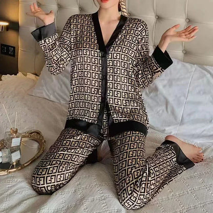 Ladies Pajamas Spring Autumn Faux Silk Pajama Sets