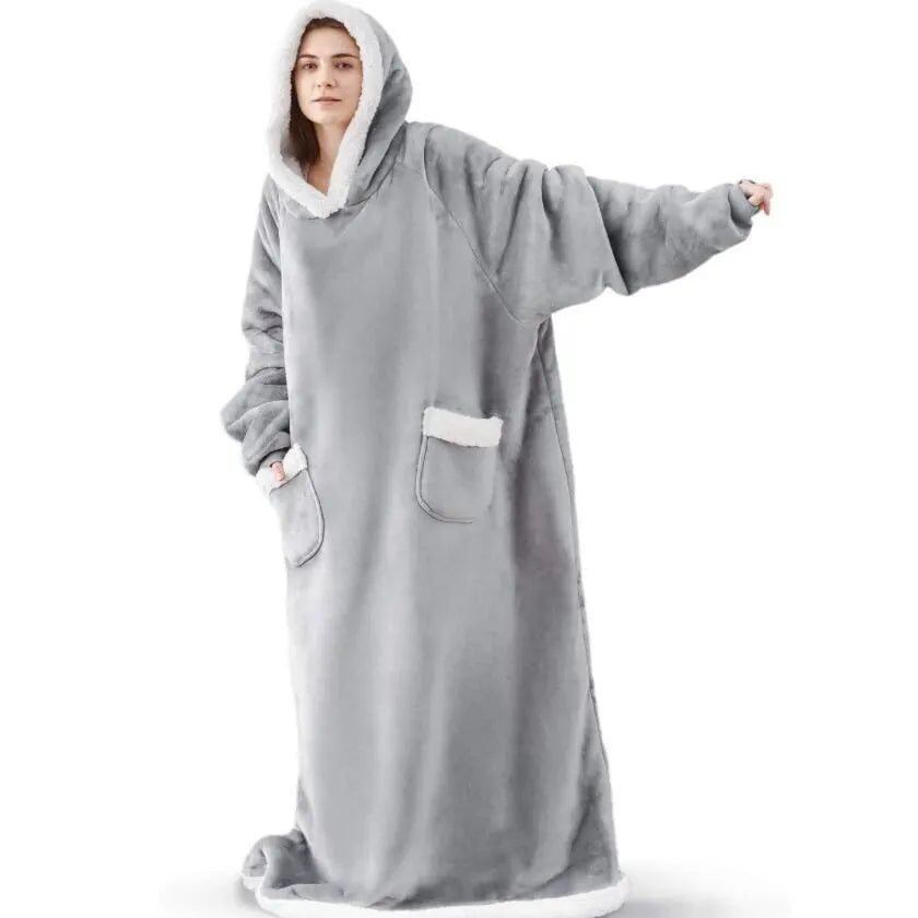 Long Hooded Winter Blanket With Sleeves