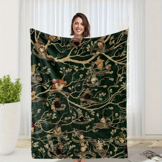Black Family Tree Print Flannel Fleece Blanket