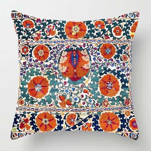 Ethnic Persian Carpet Print Linen Throw Pillow Cover