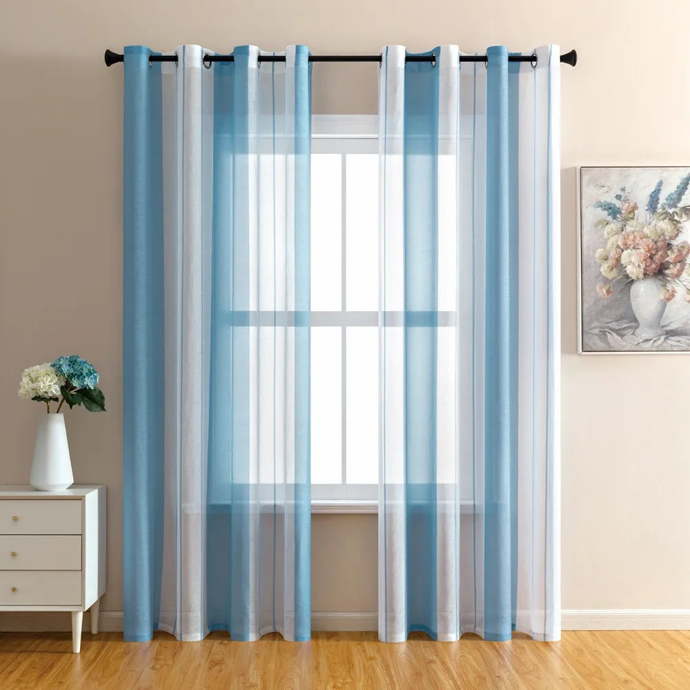Stripped Window Sheer Curtain Bedroom Curtains
