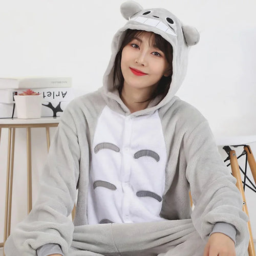 Fleece Cartoon Onesies for Adults - Totoro and Pikachu