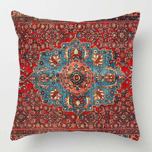 Ethnic Persian Carpet Print Linen Throw Pillow Cover