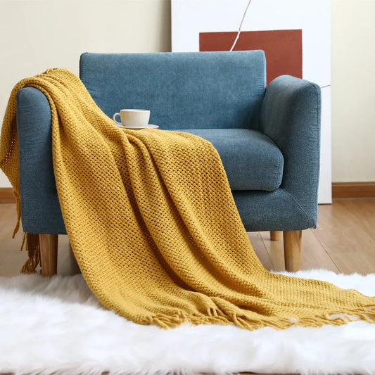 Inya Mustard Nordic Knitted Throw Blanket