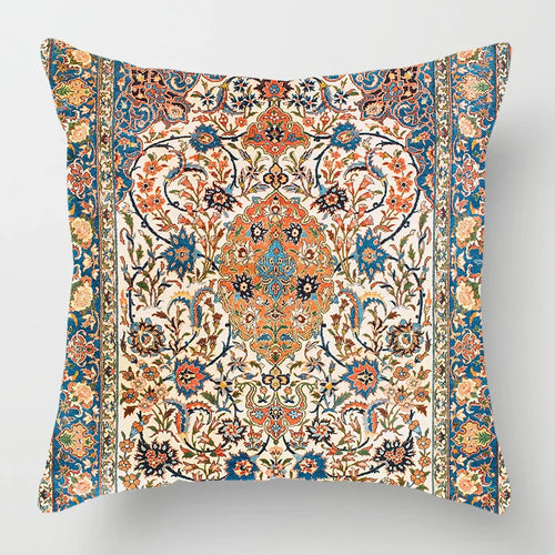 Ethnic Persian Carpet Print Linen Throw Pillow Cover