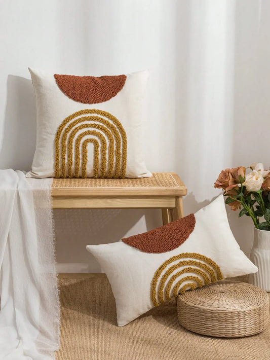 Throw Pillow Cover with Semicircular Geometric Patterns