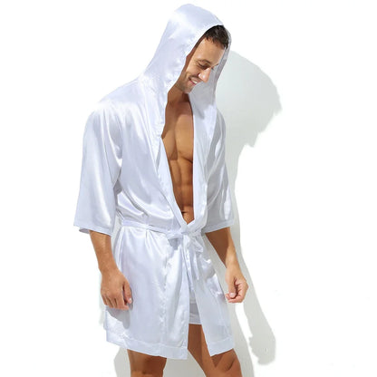 Mens Hooded Bathrobe and Shorts Pajamas Set