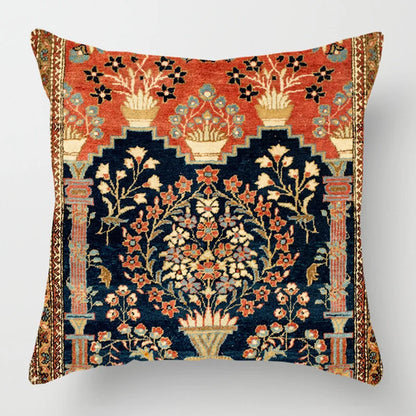 Ethnic Persian Carpet Print Linen Throw Pillow Cover