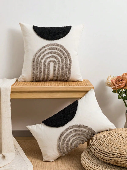 Throw Pillow Cover with Semicircular Geometric Patterns