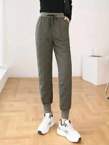 Warm Side Zip Down Cotton Straight Pants