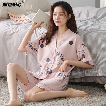 Women's Cotton Kimono Style Summer Pajamas