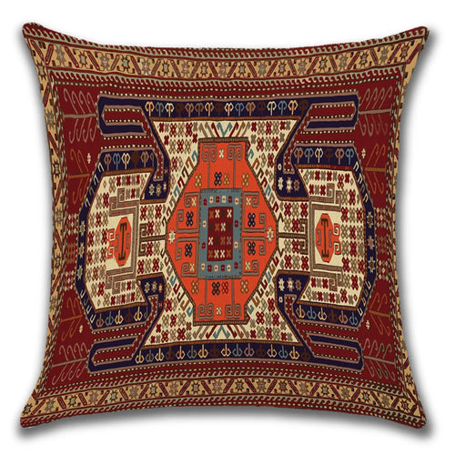 Ethnic Persian Carpet Print Linen Throw Pillow Cover