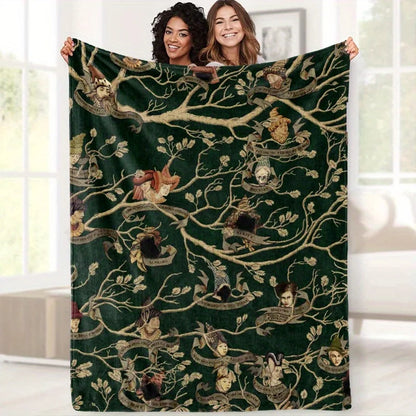 Black Family Tree Print Flannel Fleece Blanket