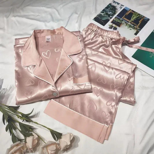 Ice Silk Pajamas Women Long Sleeve