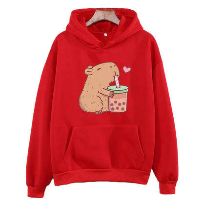 Kawaii Bubble Tea Capybara Hoodie