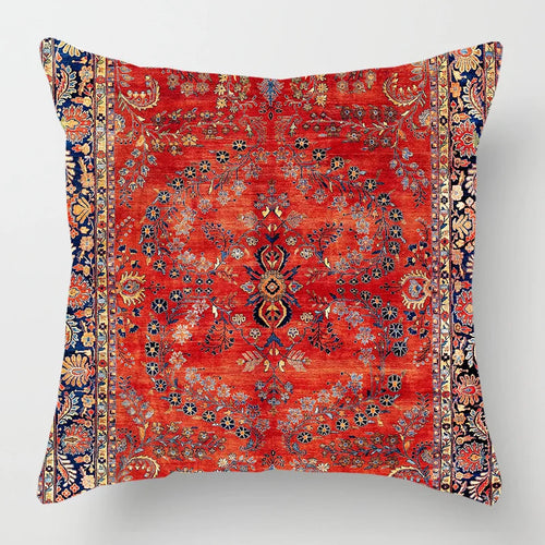 Ethnic Persian Carpet Print Linen Throw Pillow Cover