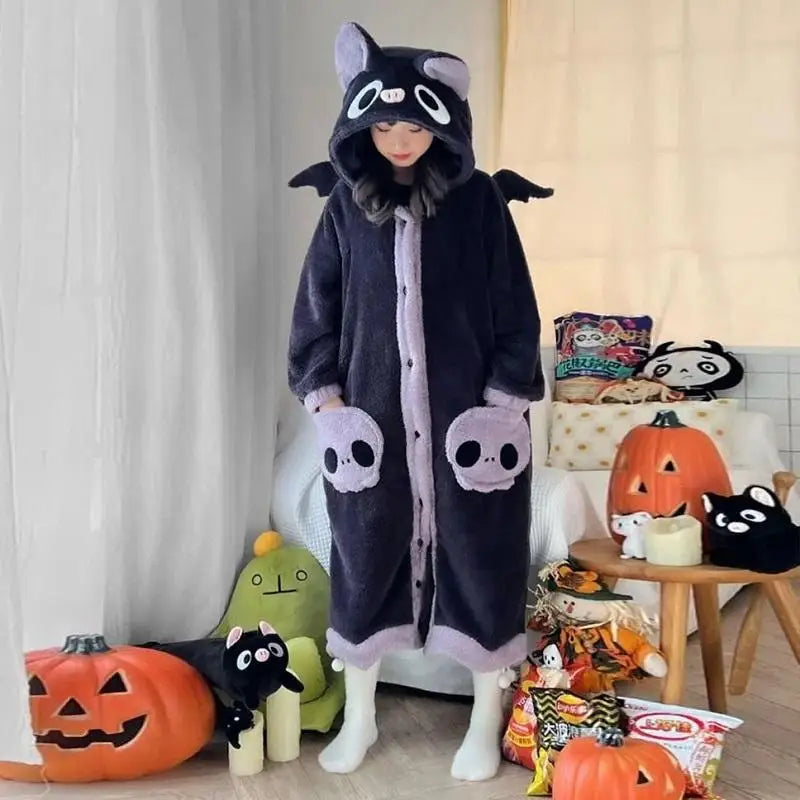 Cartoon Bat Plush Flannel Nightgown