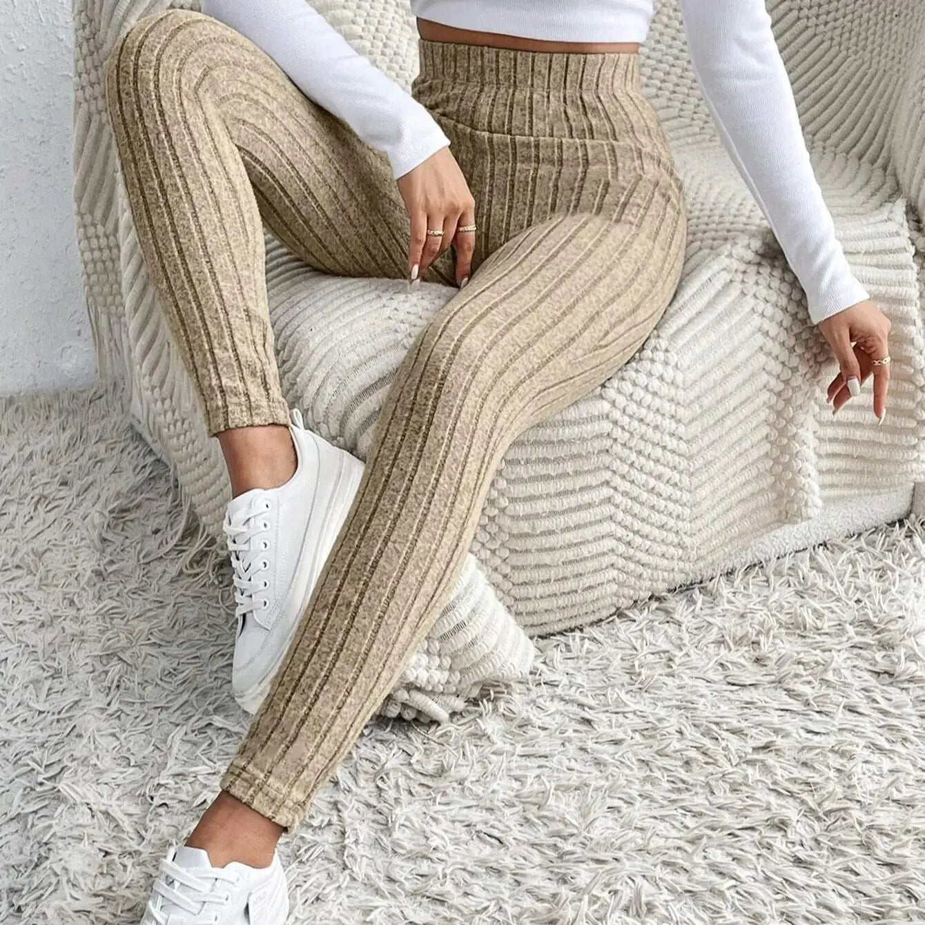 Women's High-Waist Ribbed Pants