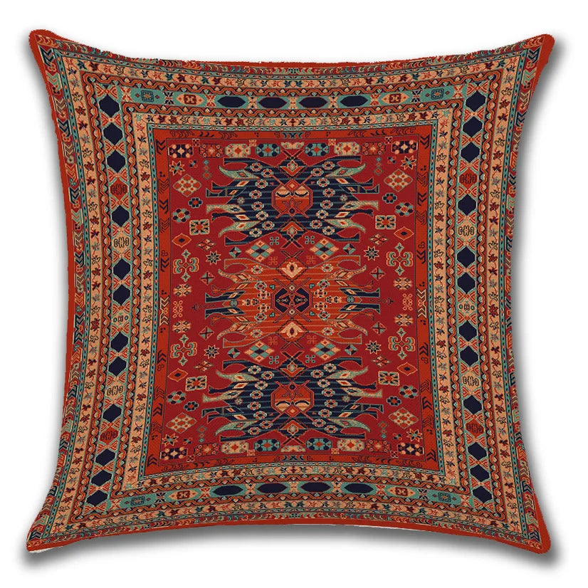 Ethnic Persian Carpet Print Linen Throw Pillow Cover