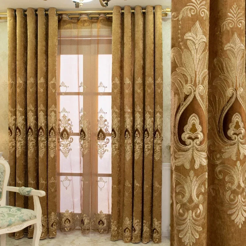 European Embroidered Velvet Curtains for Living Room