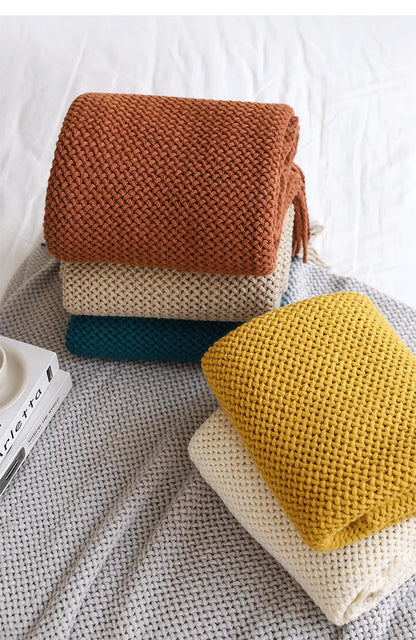 Inya Mustard Nordic Knitted Throw Blanket