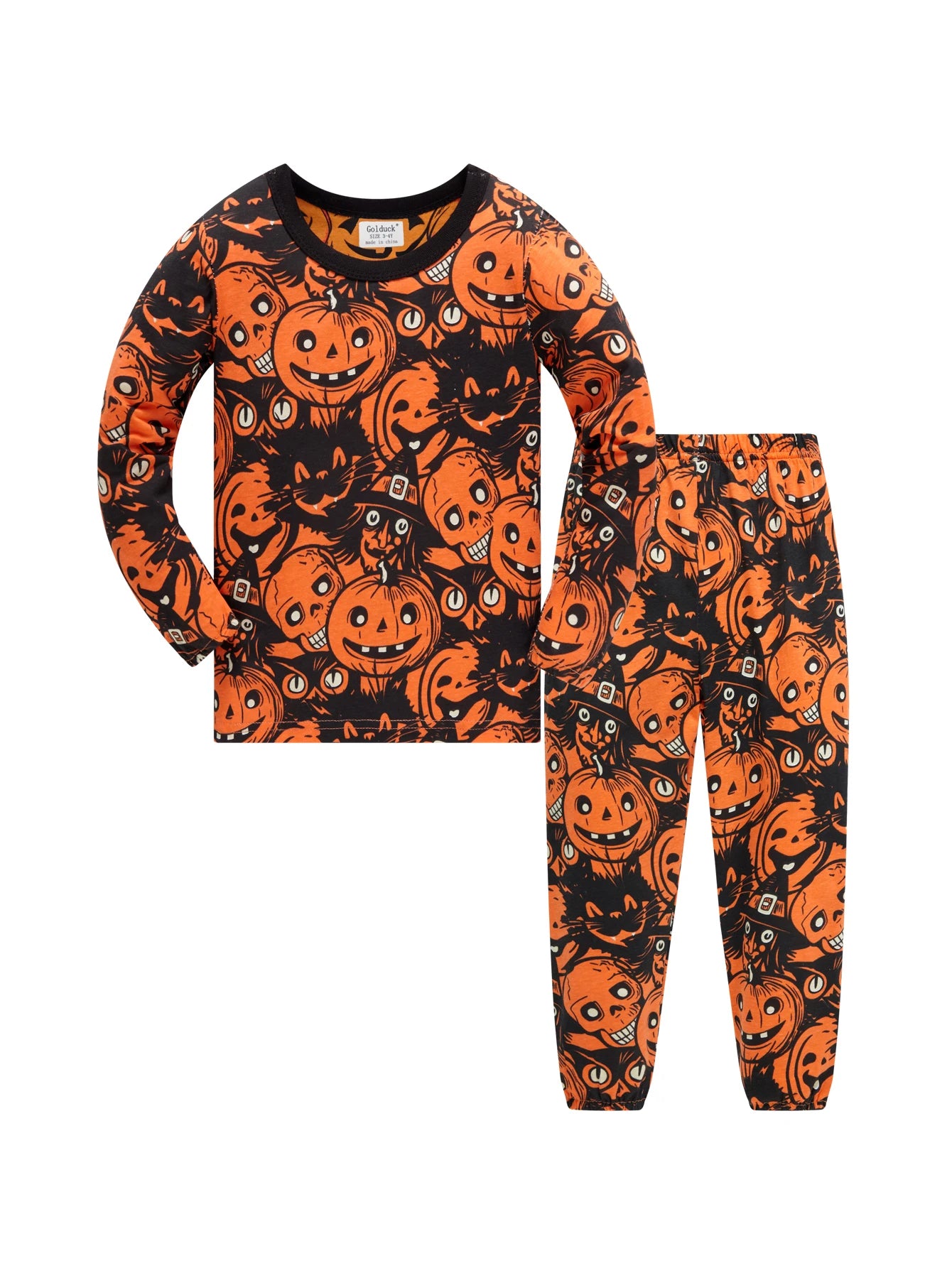 Kids Pumpkin Print Cotton Pajama Set