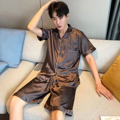 2024 Men's Casual Sleepwear Silk Pajamas Pants Set
