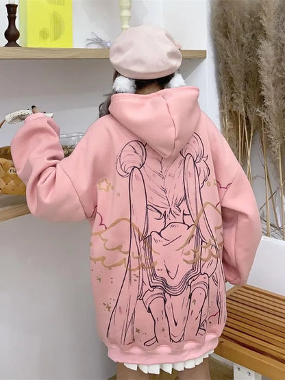 Harajuku Oversized Anime Printed Hoodies for Women