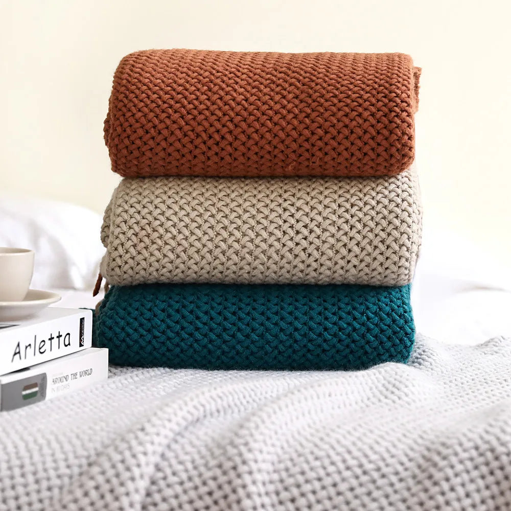 Inya Mustard Nordic Knitted Throw Blanket