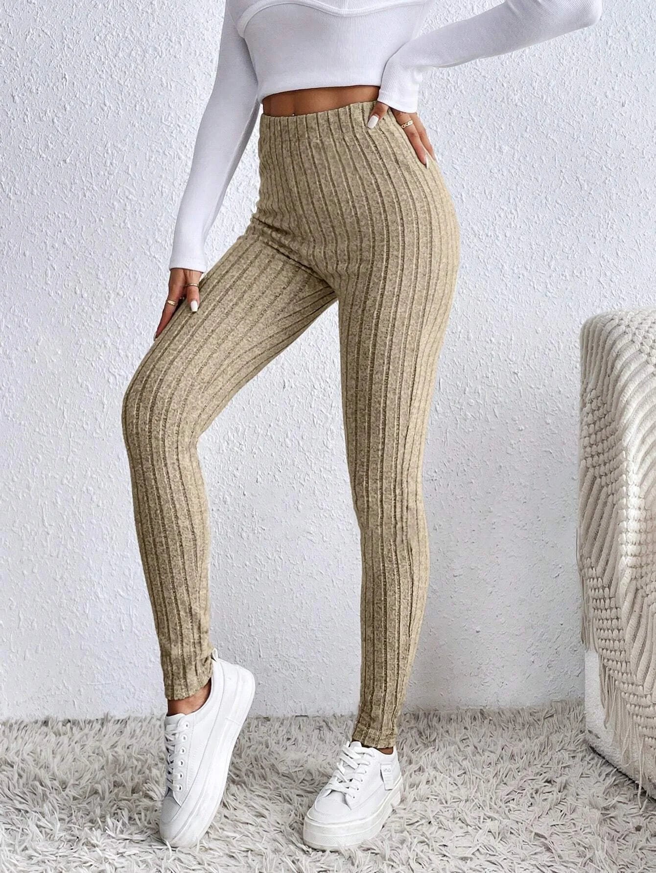 Women's High-Waist Ribbed Pants