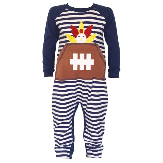 AnnLoren Boys Long Sleeve Turkey Football Romper