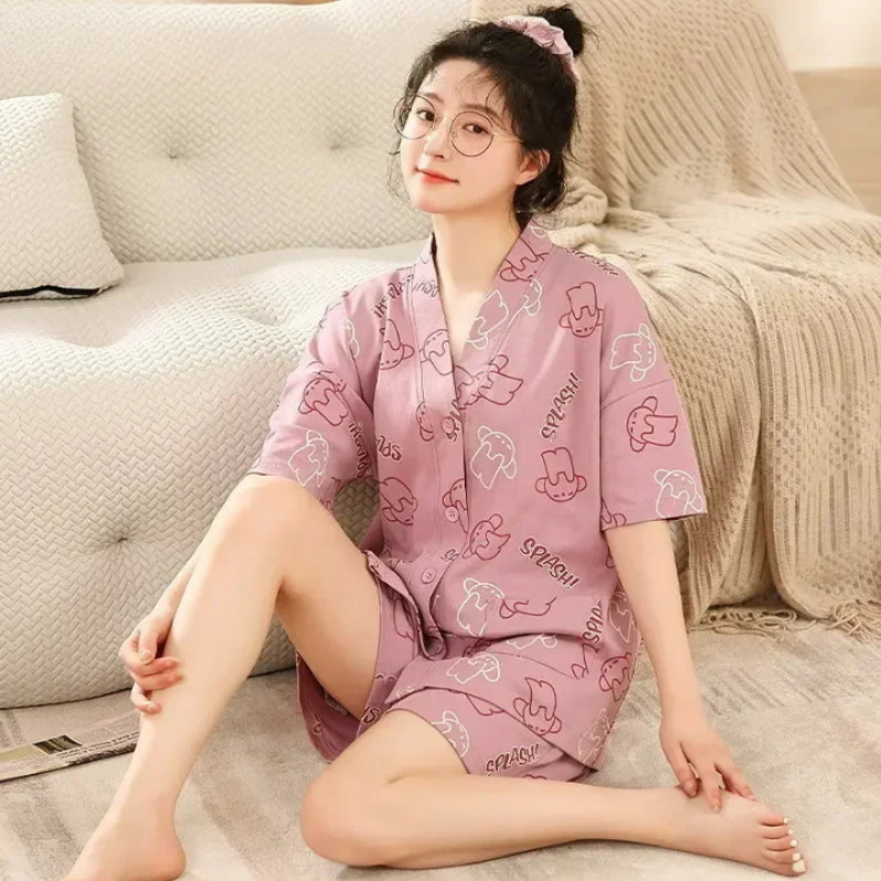 Women's Cotton Kimono Style Summer Pajamas