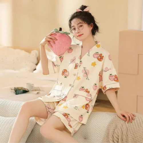 Women's Cotton Kimono Style Summer Pajamas