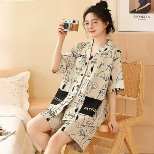 Women's Cotton Kimono Style Summer Pajamas