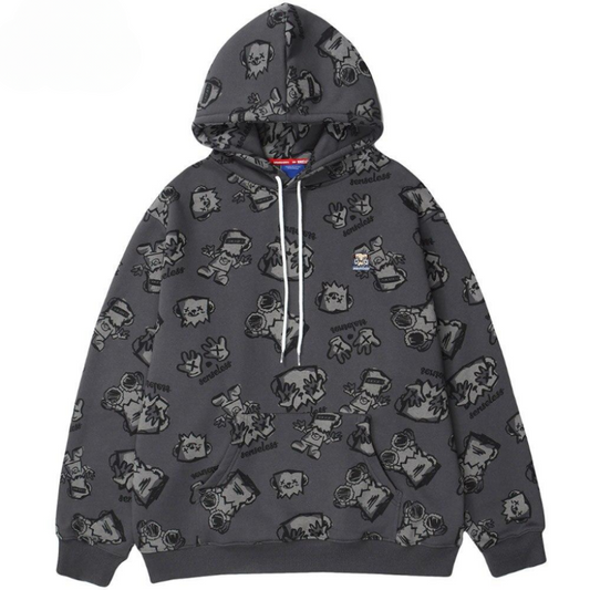 Japanese Cartoon Print Fleece Oversized Hoodie