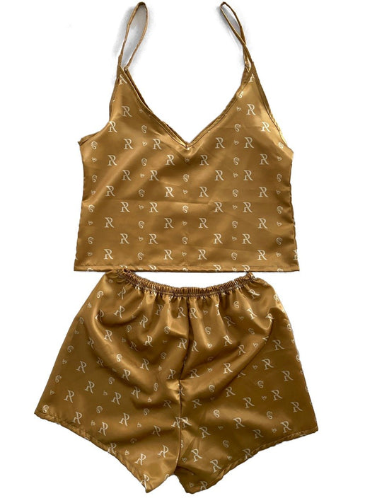 Women's Gold Silk Pajamas Set