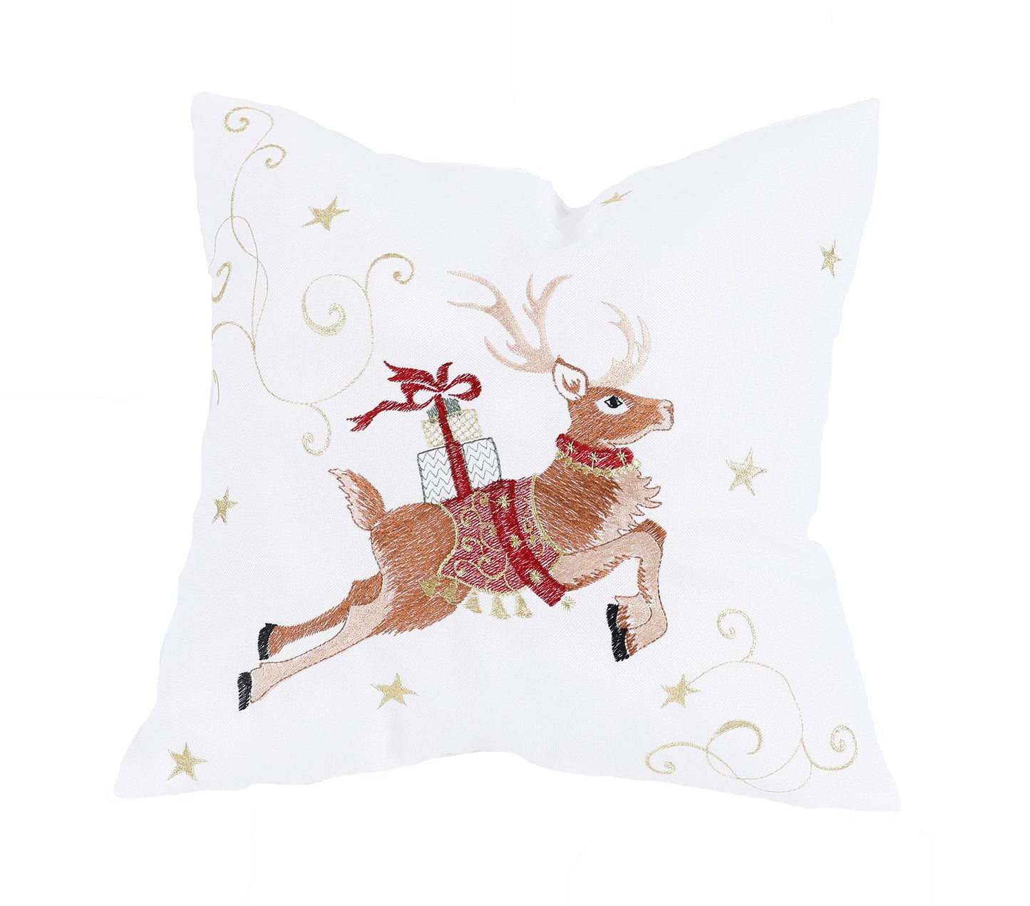 Reindeer Embroidered Christmas Pillow